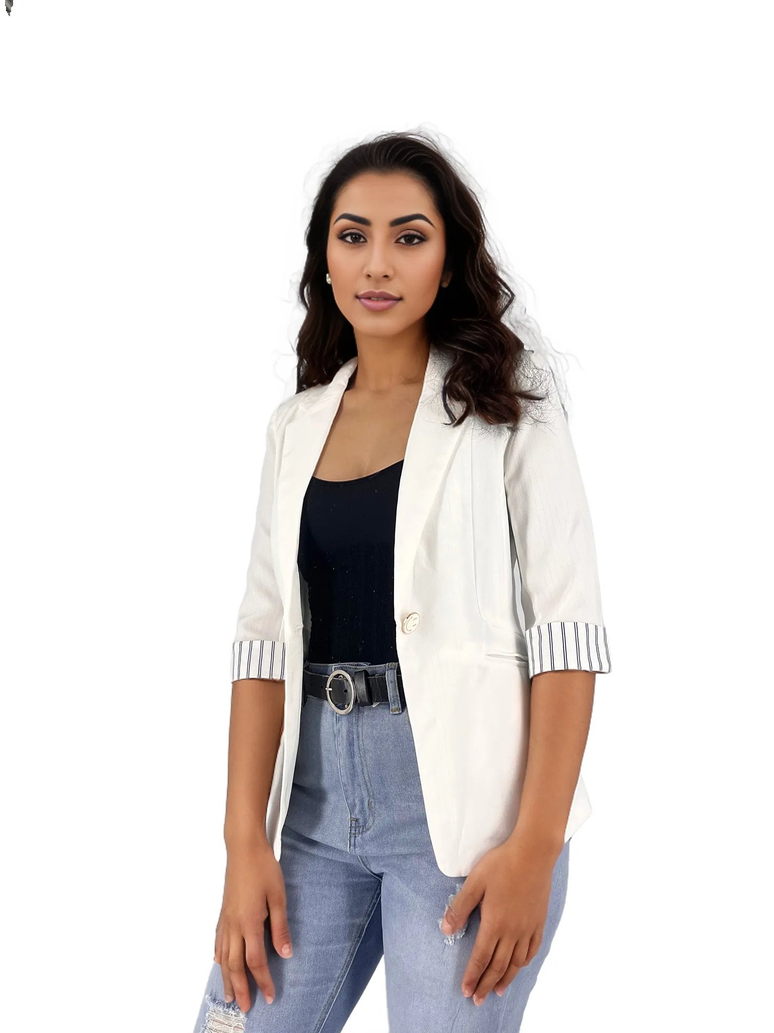 Three Quarter Sleeve Casual Work Blazer with Button XD21