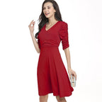 V-Neck Fit & Flare Knee Length Dress