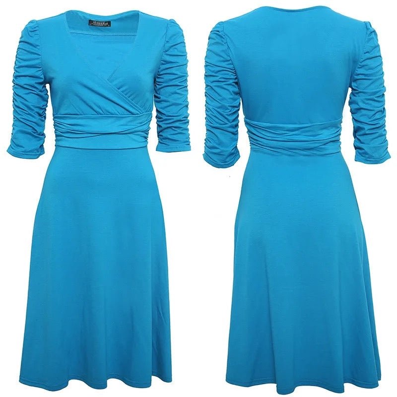 V-Neck Fit & Flare Knee Length Dress