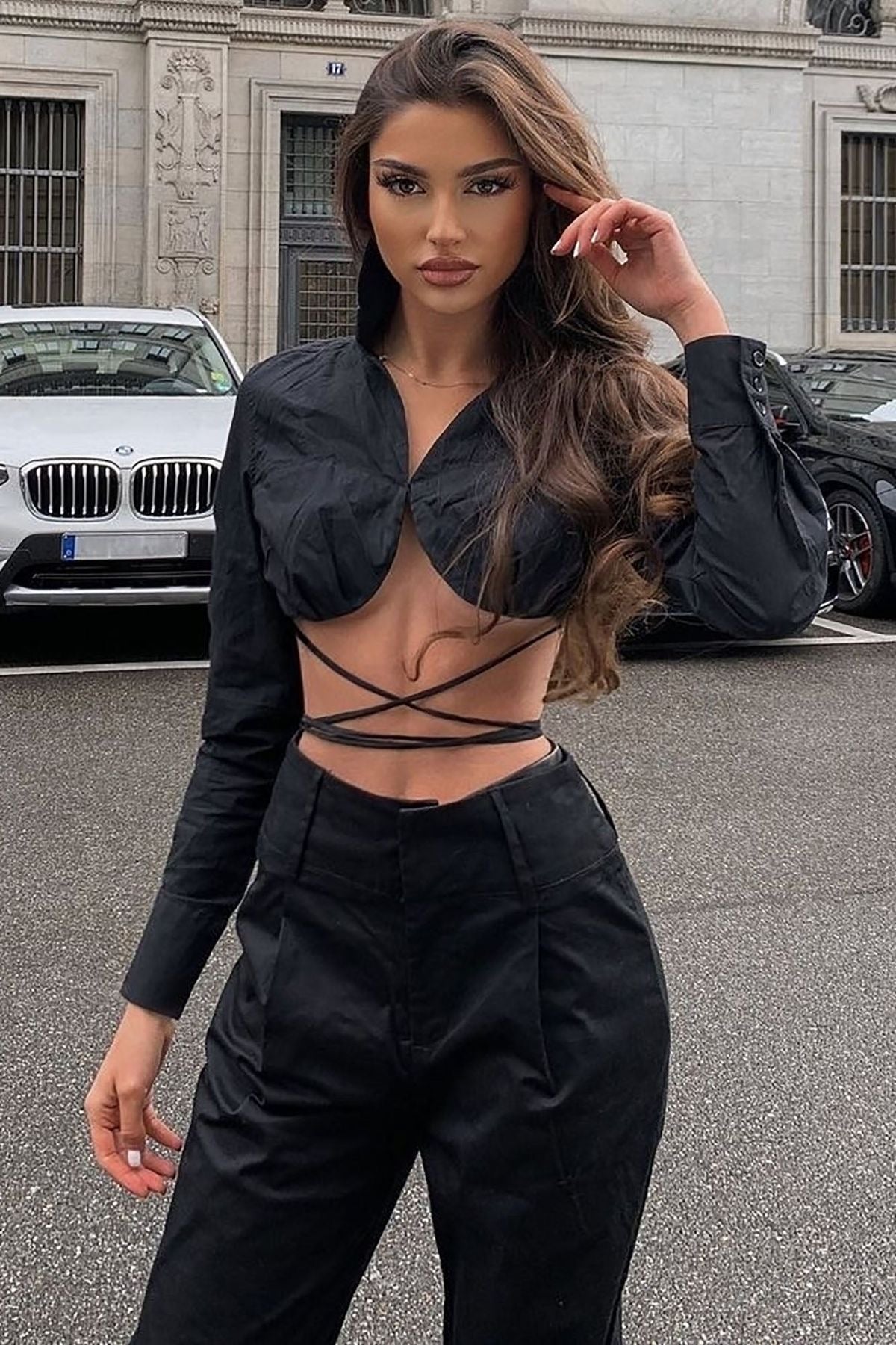 Tie Back Shirt Crop Top XD21