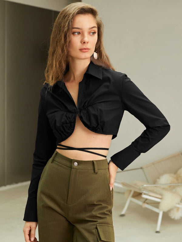 Tie Back Shirt Crop Top
