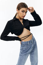 Tie Back Shirt Crop Top XD21