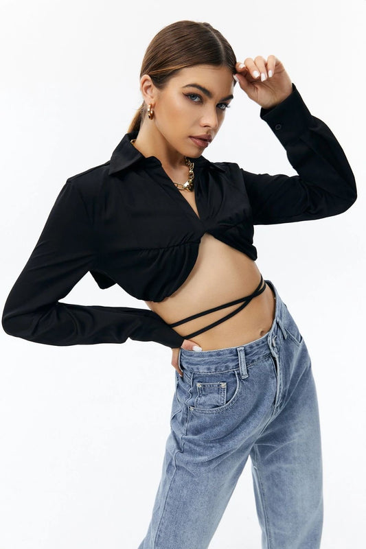 Tie Back Shirt Crop Top XD21