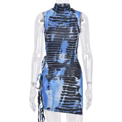 Printed Blue Bodycon Dress - XD21