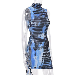 Printed Blue Bodycon Dress - XD21