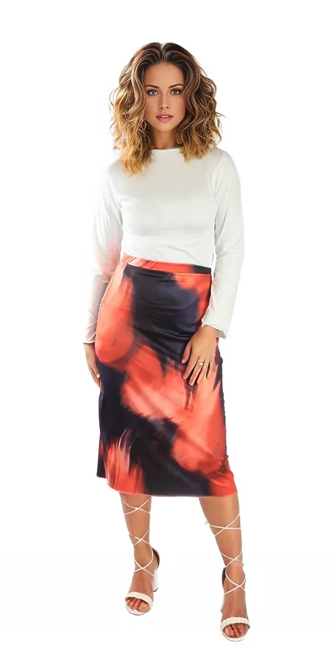Tie Dye Fire Midi Skirt XD21