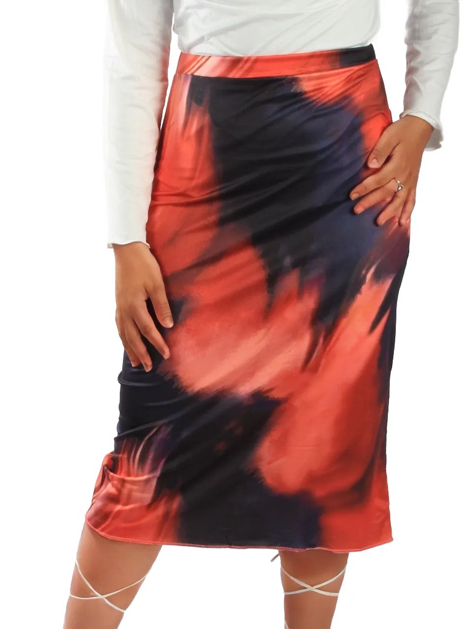 Tie Dye Fire Midi Skirt XD21