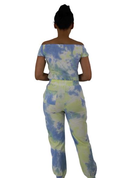 Tie Dye Off Shoulder Long Jumpsuit Romper XD21