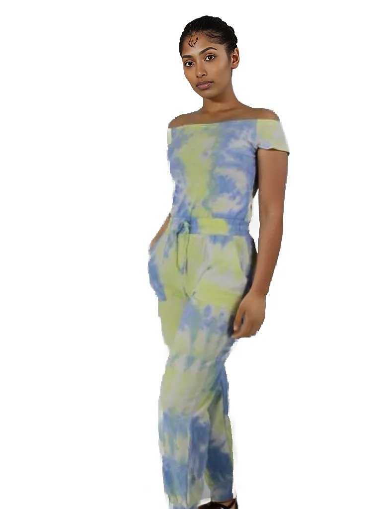 Tie Dye Off Shoulder Long Jumpsuit Romper XD21