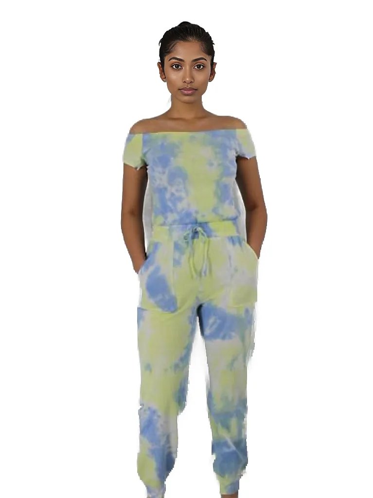 Tie Dye Off Shoulder Long Jumpsuit Romper XD21