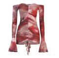 Tie Dye Off Shoulder Ruched Bodycon Dress XD21