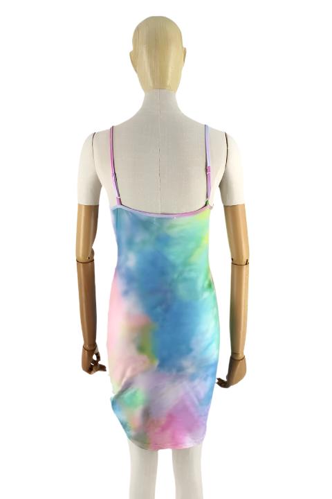 Tie Dye Ruched Drawstring Mini Dress XD21