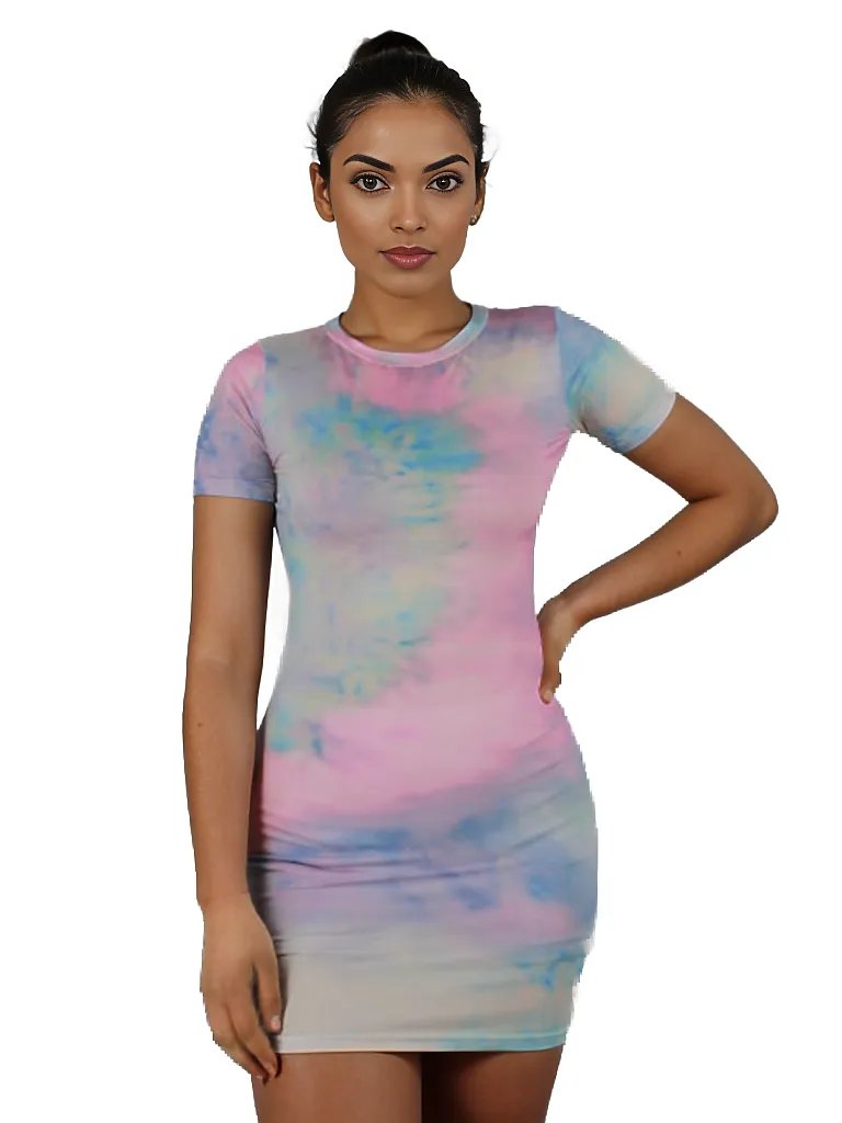 Tie Dye Short Sleeve Bodycon Mini Dress XD21