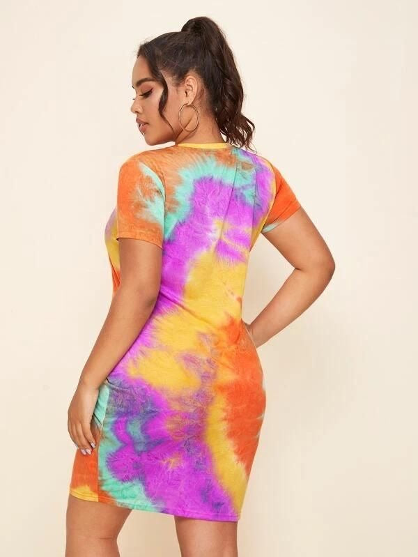 Tie Dye Short Sleeve Bodycon Mini Dress XD21