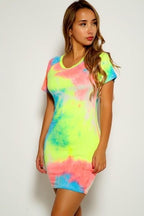 Tie Dye Short Sleeve Bodycon Mini Dress XD21