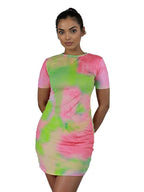 Tie Dye Short Sleeve Bodycon Mini Dress XD21