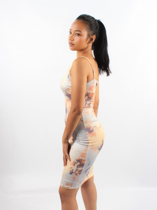 Tie Dye Spaghetti Strap Bodycon Mini Dress