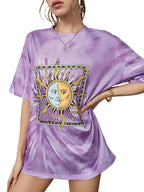 Tie Dye & Sun & Moon Print Drop Shoulder T-Shirt XD21