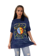 Tie Dye & Sun & Moon Print Drop Shoulder T-Shirt XD21