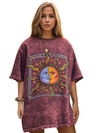 Tie Dye & Sun & Moon Print Drop Shoulder T-Shirt XD21