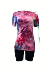 Tie Dye T-Shirt With Cycling Shorts Set XD21