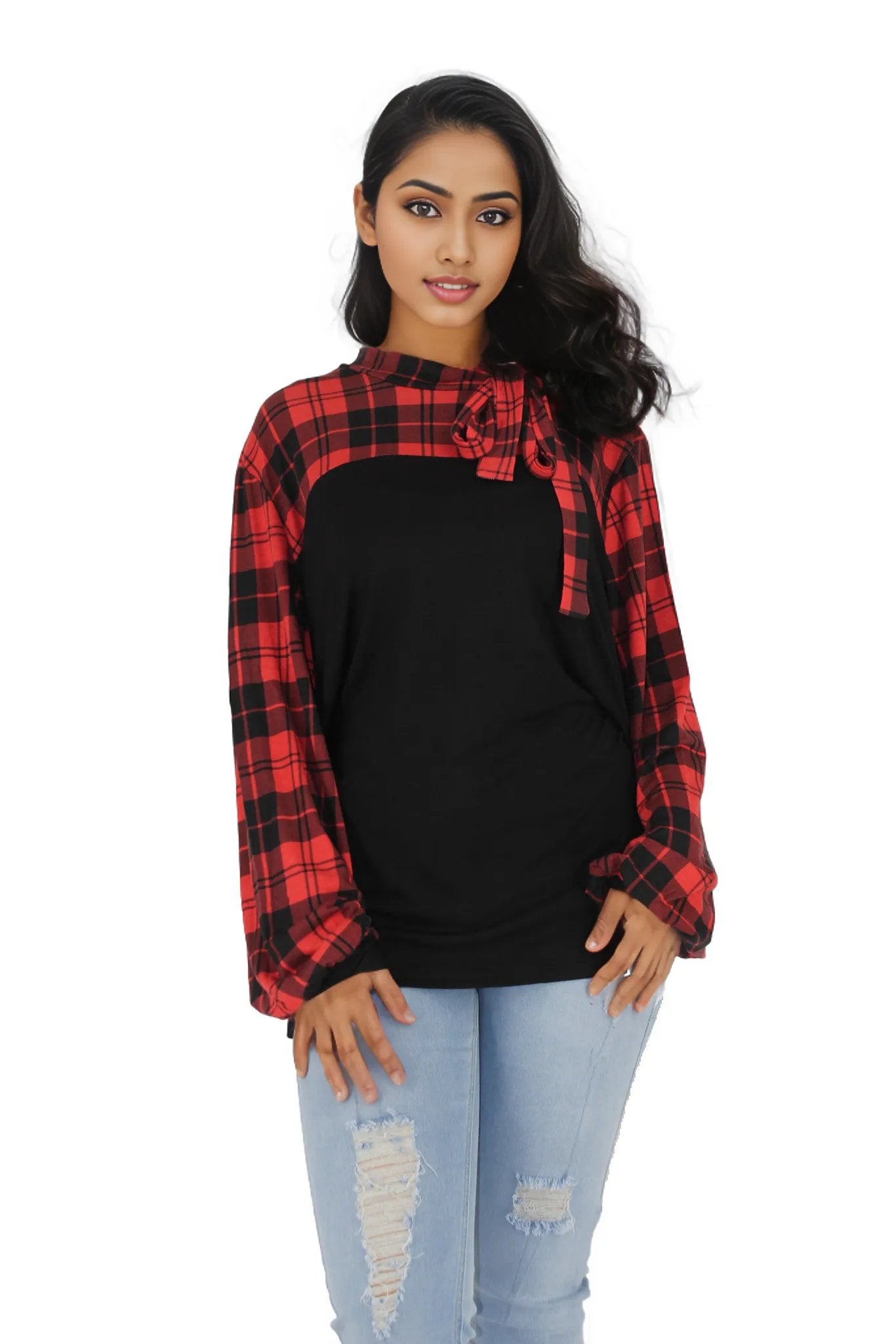 Tie Knot Flounce Sleeve Curve Top XD21