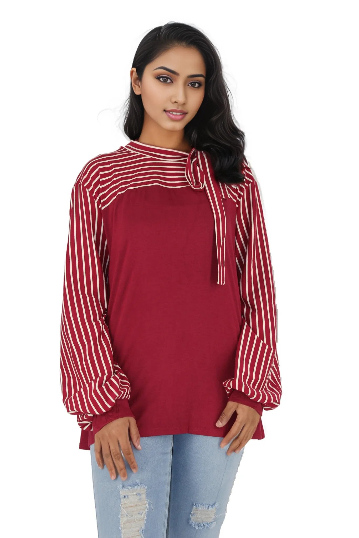 Tie Knot Flounce Sleeve Curve Top XD21