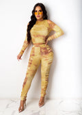 Tie dye two piece pants set ruched XD21