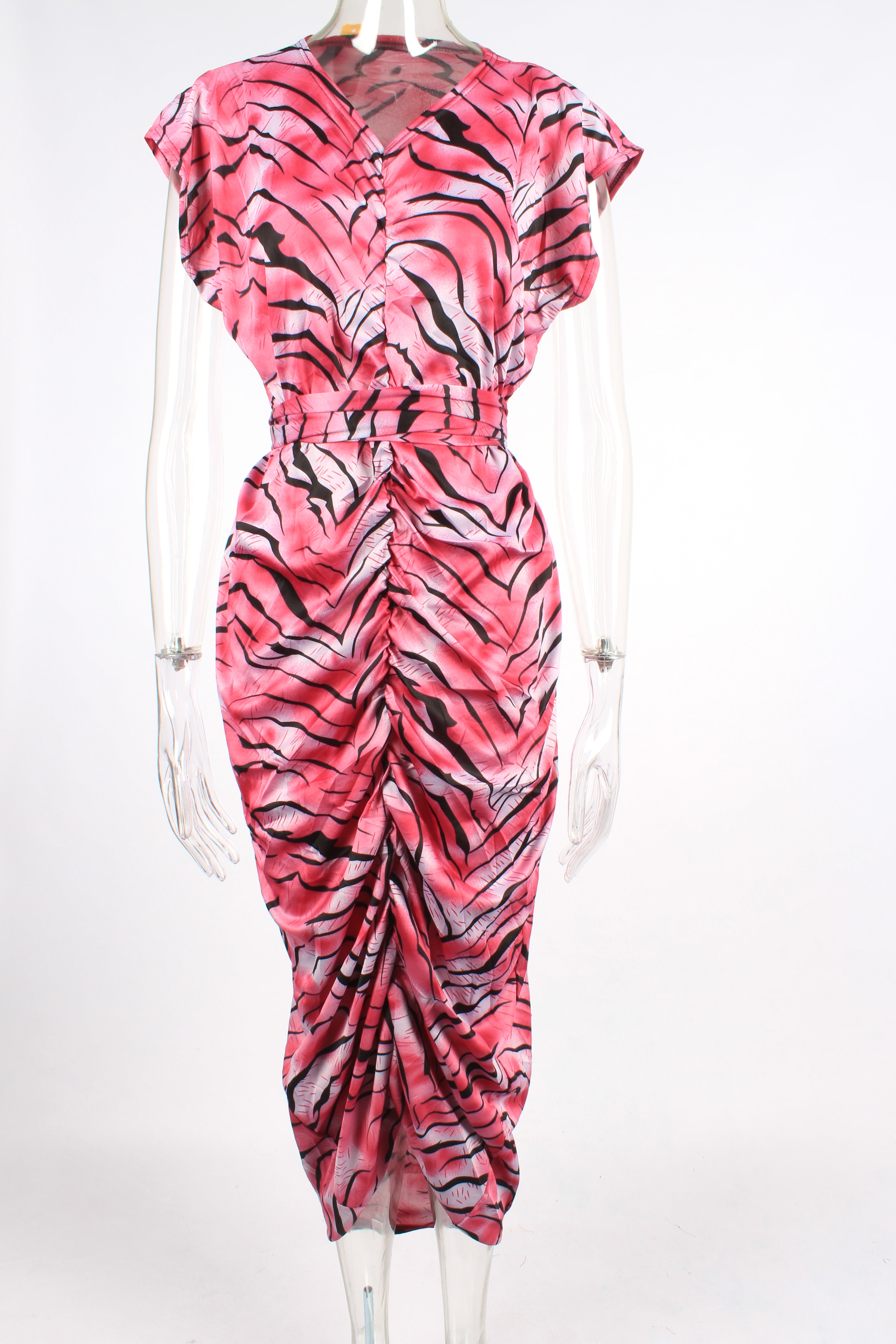 Tiger striped ruched dress XD21