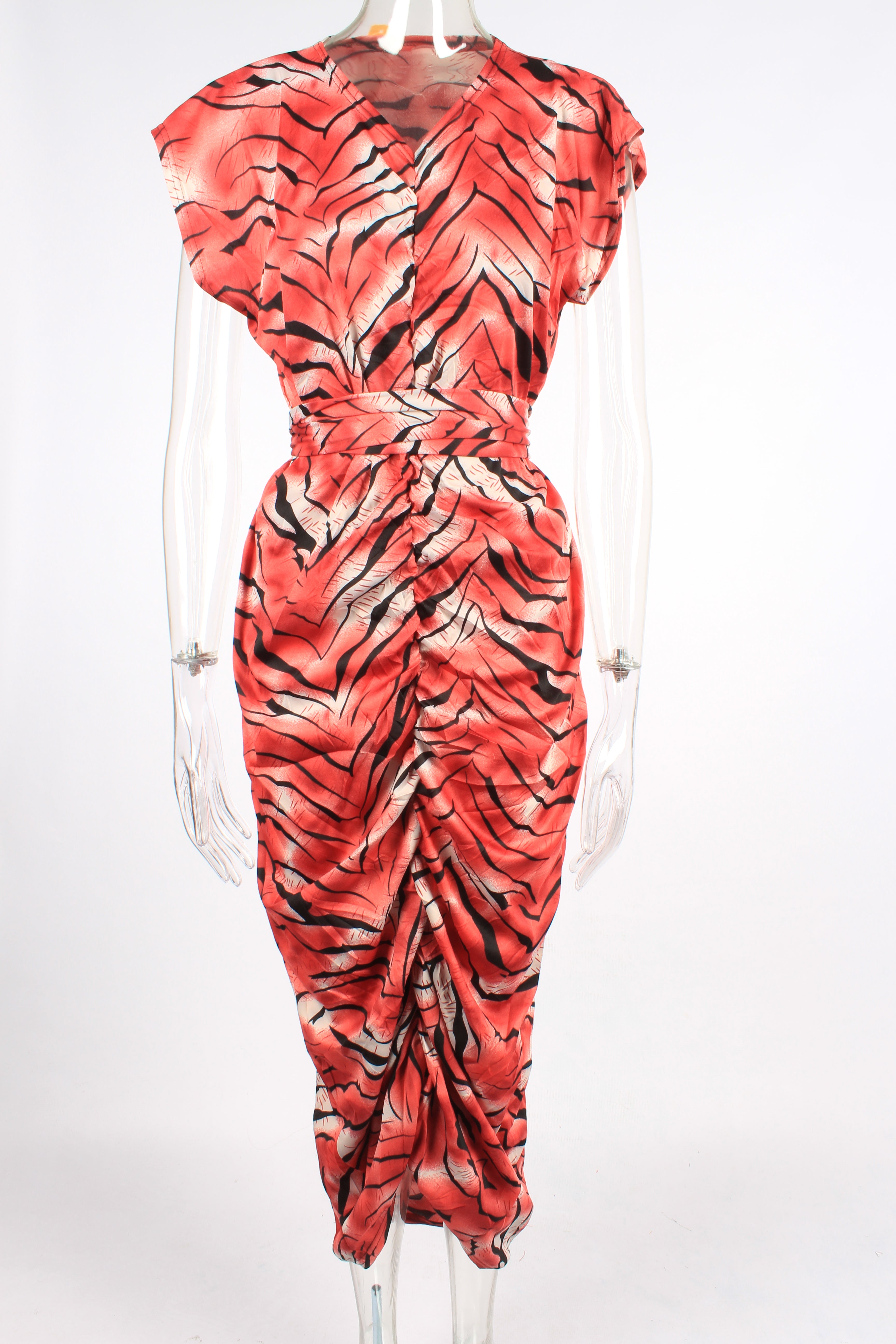Tiger striped ruched dress XD21