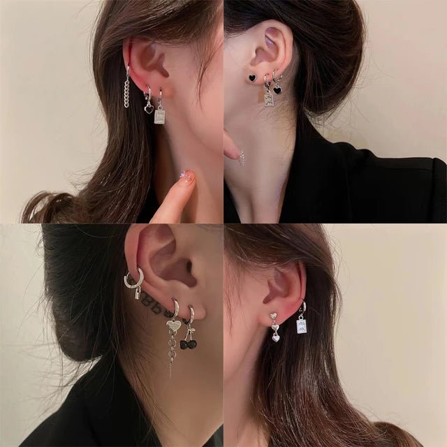 Trendy Metal Tassel Chain Love Heart Earring Set XD21