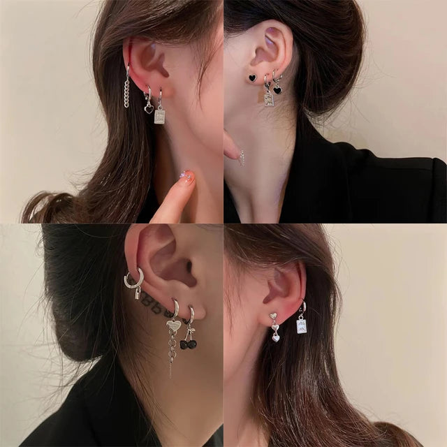 Trendy Metal Tassel Chain Love Heart Earring Set XD21