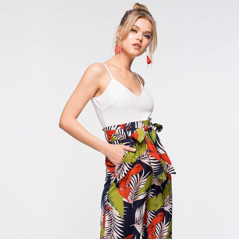 HIGH WAIST TROPICAL PRINT TAPERED PANTS - XD21