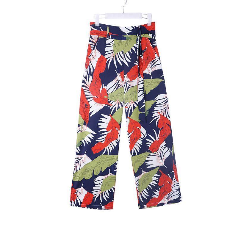 HIGH WAIST TROPICAL PRINT TAPERED PANTS - XD21