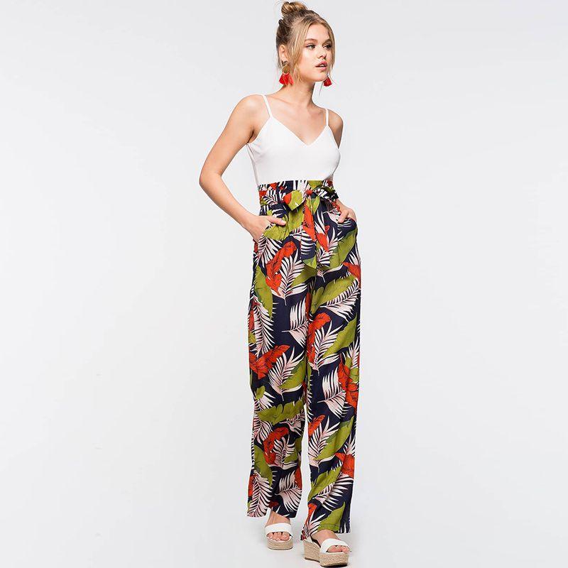 HIGH WAIST TROPICAL PRINT TAPERED PANTS - XD21