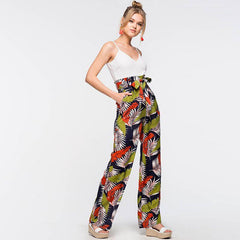 HIGH WAIST TROPICAL PRINT TAPERED PANTS - XD21