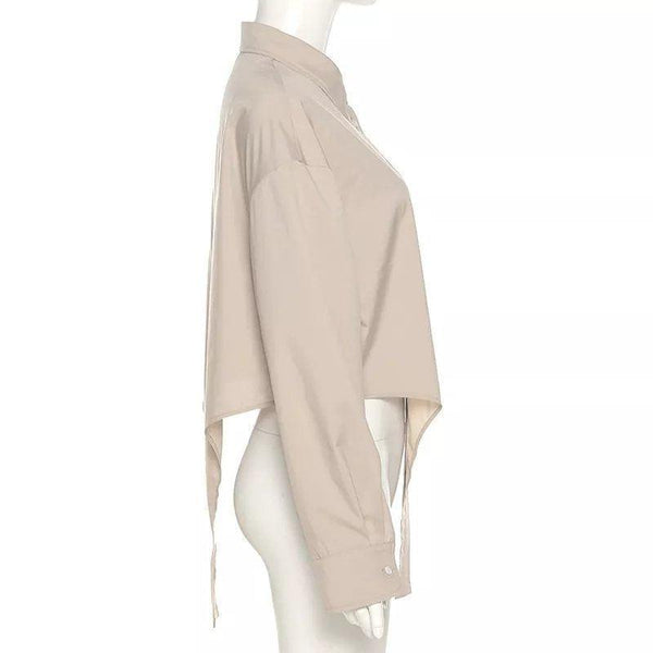 Turn Down Collar Asymetrical Women Blouse