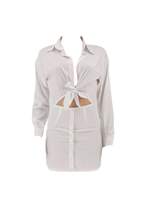 Turn-down Collar Blouse Mini 2pc Set