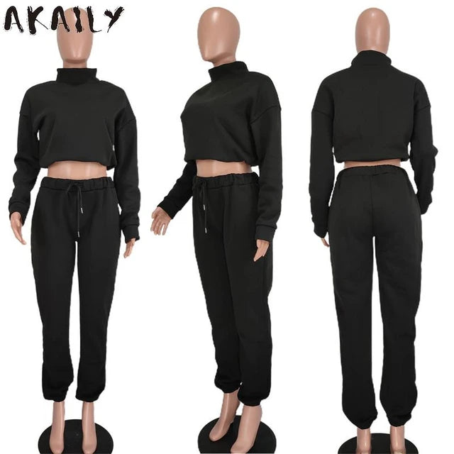 Turtle Neck Crop Top Tracksuit XD21