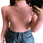 Turtleneck Ribbed Knit Sweater Pullover Jersey XD21