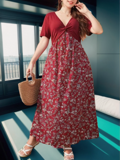Twist front short sleeve maxi dress curve XD21