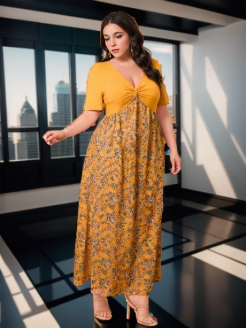 Twist front short sleeve maxi dress curve XD21