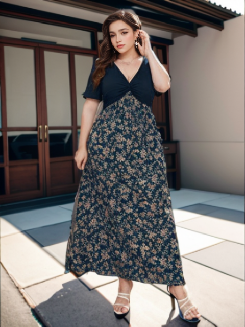 Twist front short sleeve maxi dress curve XD21
