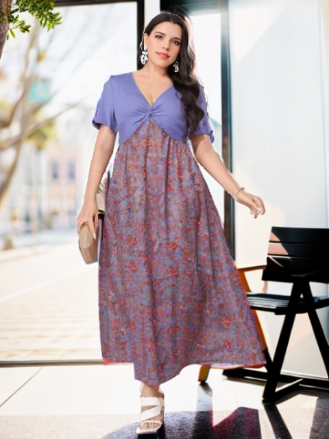 Twist front short sleeve maxi dress curve XD21