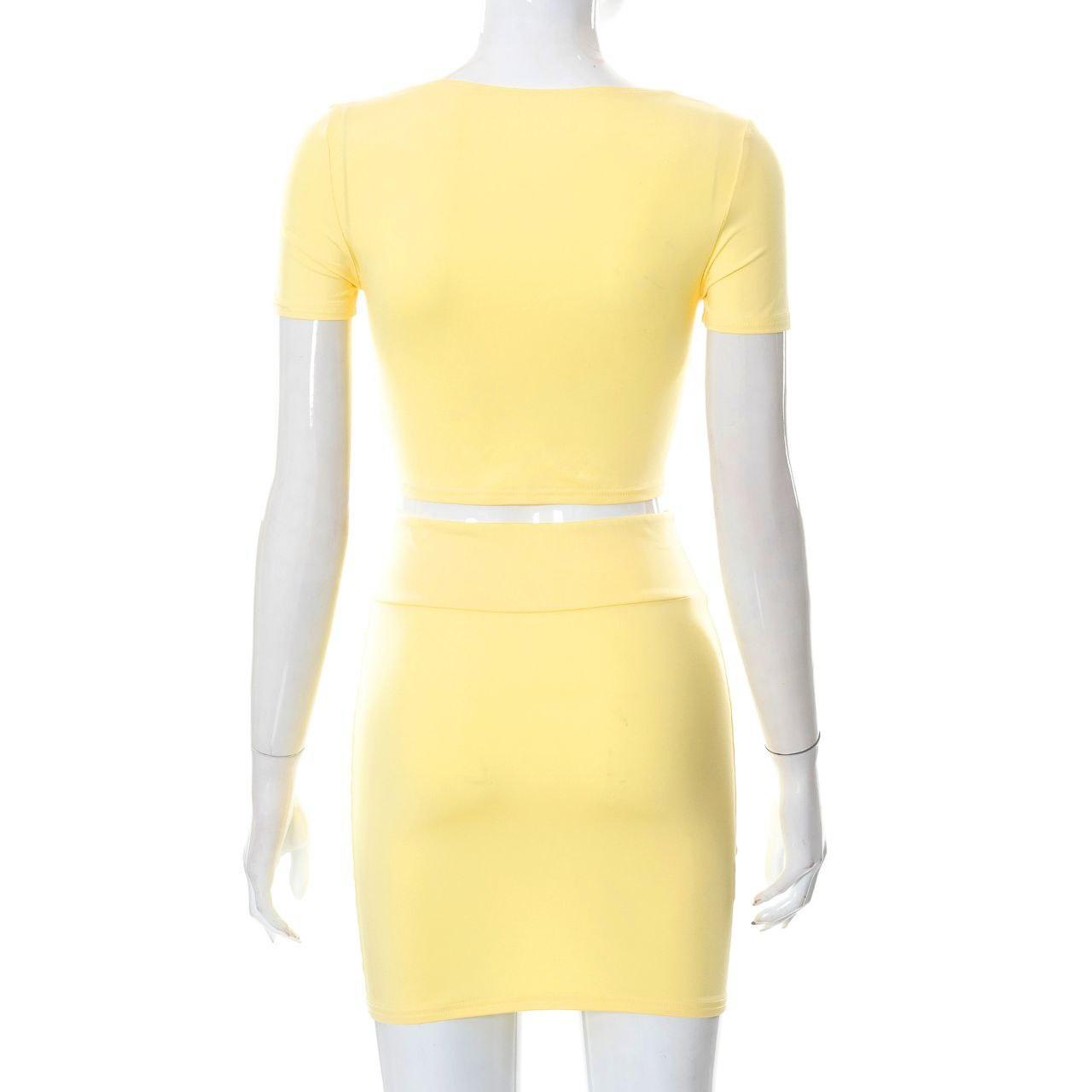 Two piece bodycon mini skirt and low cut crop top - XD21