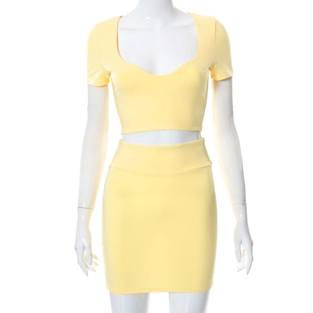 Two piece bodycon mini skirt and low cut crop top - XD21
