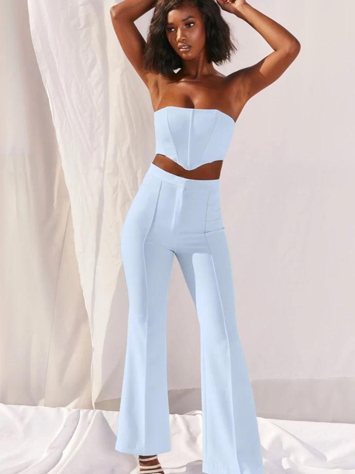 Crop Top and Flare Pants Set High Waist Outfit - XD21