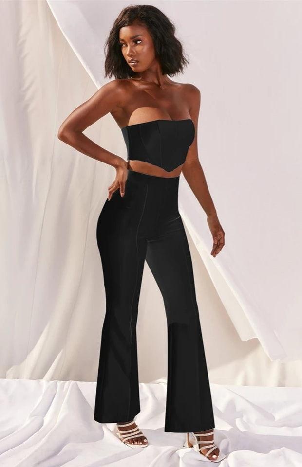 Crop Top and Flare Pants Set High Waist Outfit - XD21