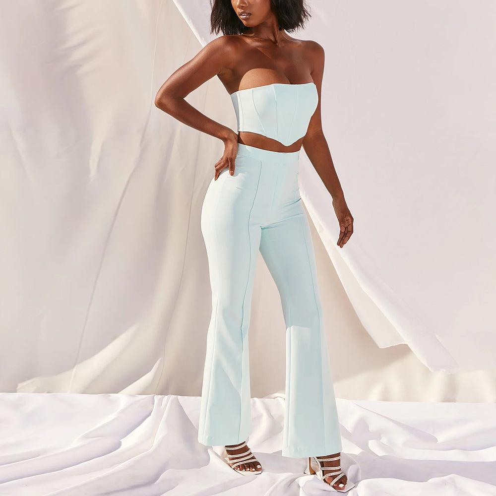 Crop Top and Flare Pants Set High Waist Outfit - XD21