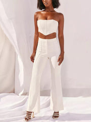 Crop Top and Flare Pants Set High Waist Outfit - XD21